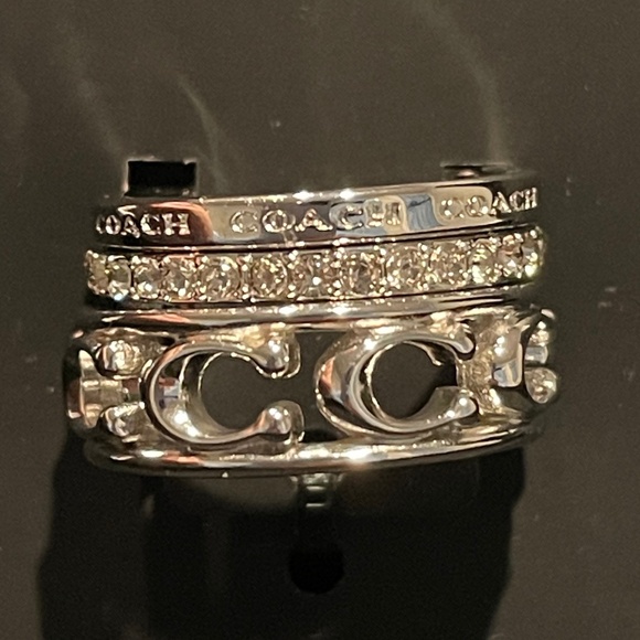 COACH Signature Openwork Silver 3 Piece Ring Set -- Size 8 - NWT - Picture 3 of 5